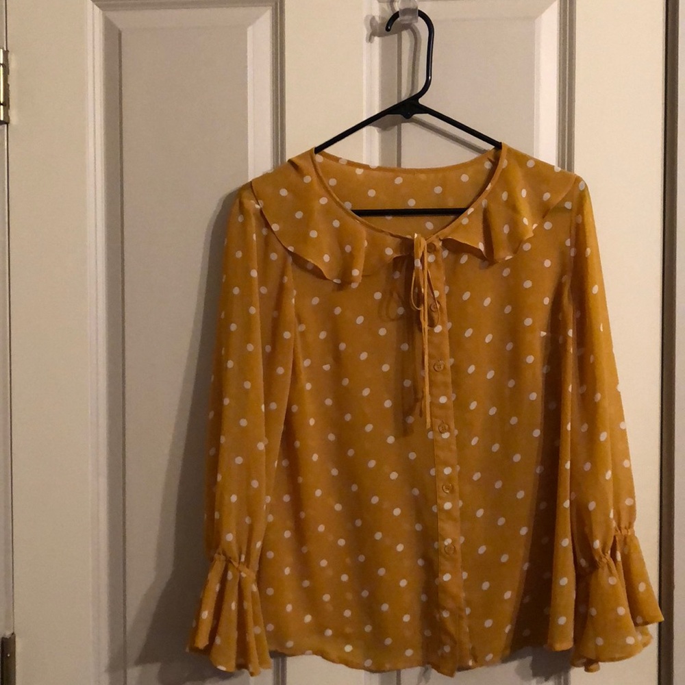 Yellow and a White polka dot Button Down blouse